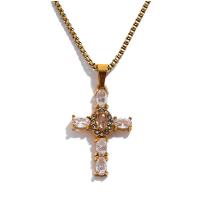 Small CZ Cross Necklace in Gold