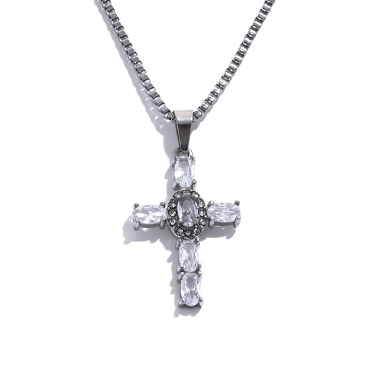 Small CZ Cross Necklace in Silver