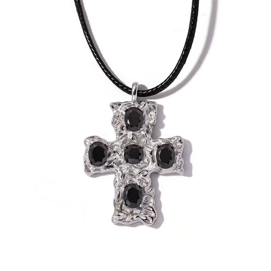 siren's kiss black stone cross in silver